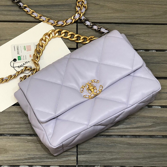 Chanel 19 Bolso Grande Con Solapa De Piel De Cordero Violeta Claro As1161