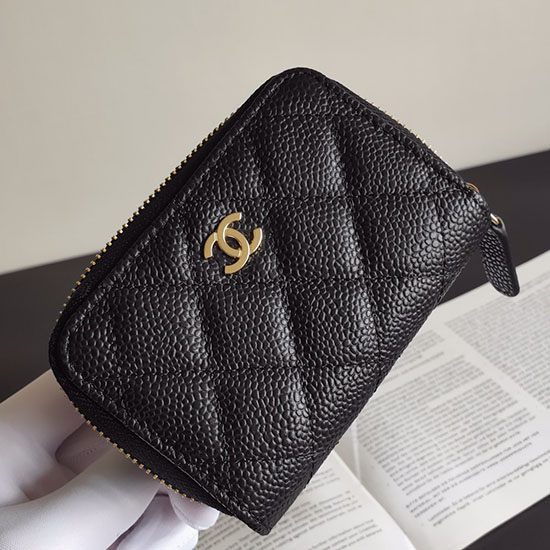 Chanel Caviar Zippy Monedero Negro Con Dorado 84511