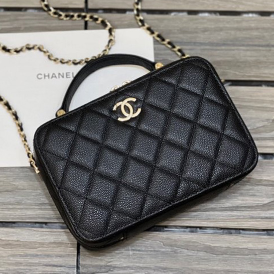 Estuche Para Cámara Chanel De Piel De Becerro Granulada Negro As03241