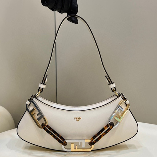 Fendi Olock Bolso De Hombro De Cuero Adornado Blanco F8573