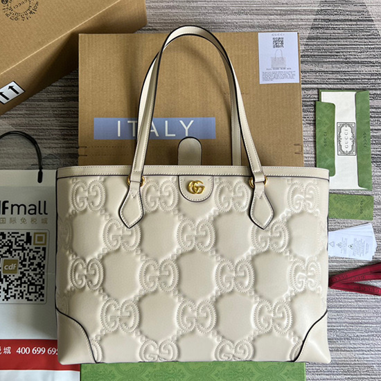 Gucci Bolso Tote Mediano De Cuero Gg Matelasse Blanco 631685