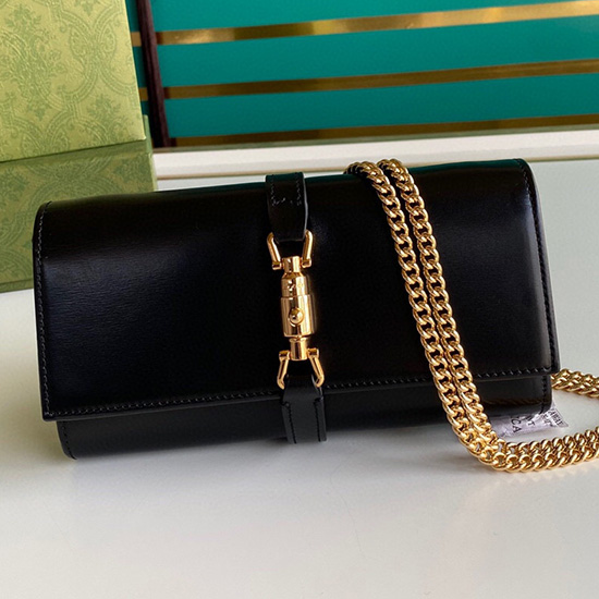 Gucci Jackie 1961 Cartera De Cuero Con Cadena Negro 652681