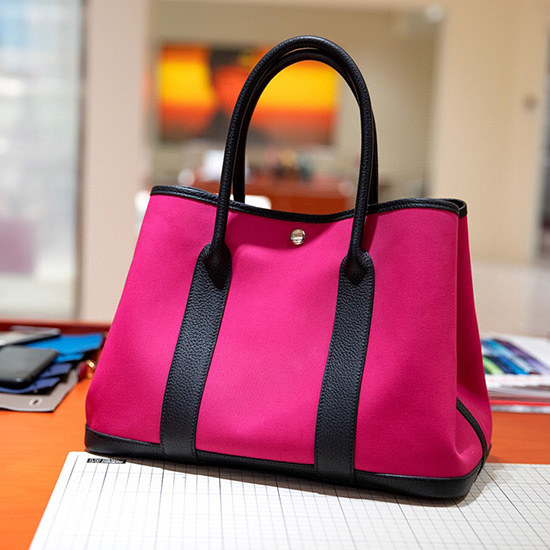 Hermes Lona Fiesta En El Jardín 30 36 Bolso Rosa Hg30361