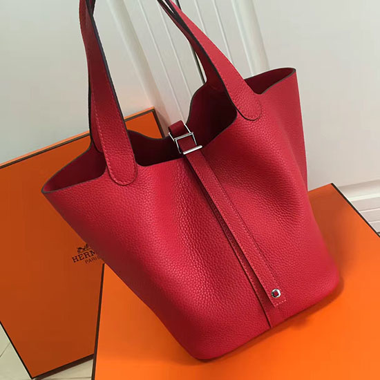 Hermes Picotin Lock 22 Bolso De Mano De Cuero Togo Rojo Hp1112