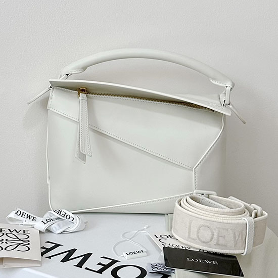 Loewe Bolso Pequeño De Piel Con Borde De Rompecabezas Blanco L02231