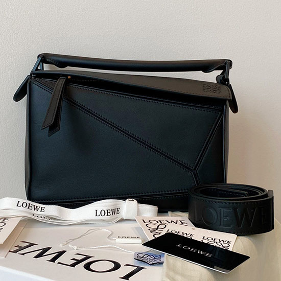 Loewe Bolso Pequeño De Piel Con Borde De Rompecabezas Negro L51021