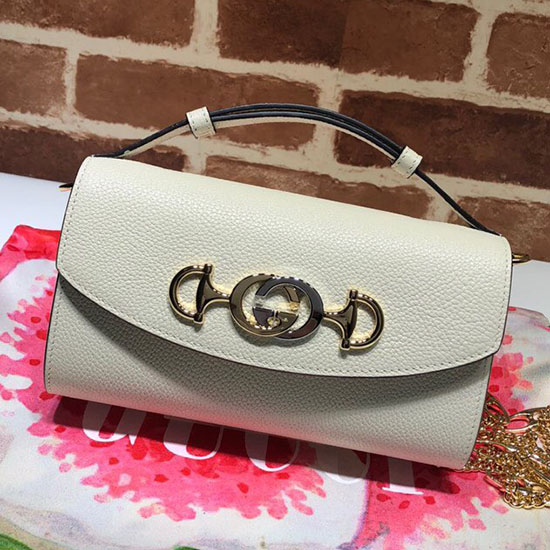 Mini Bolso De Hombro Gucci Zumi De Cuero Granulado Blanco 564718