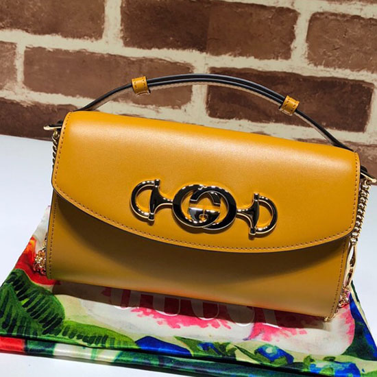 Mini Bolso De Hombro Gucci Zumi De Cuero Liso Amarillo 564718