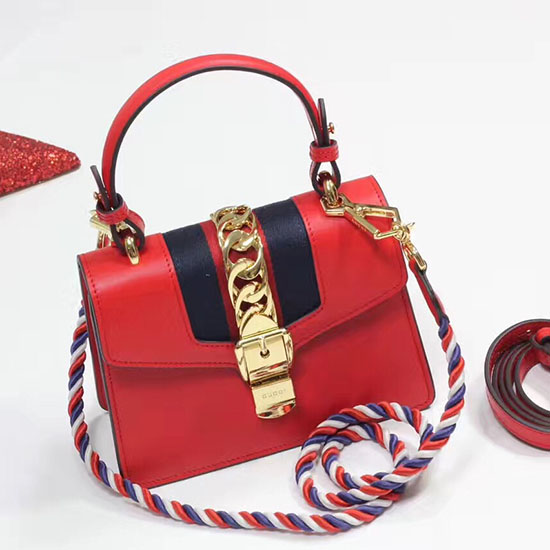 Mini Bolso Gucci Sylvie De Cuero Rojo 470270