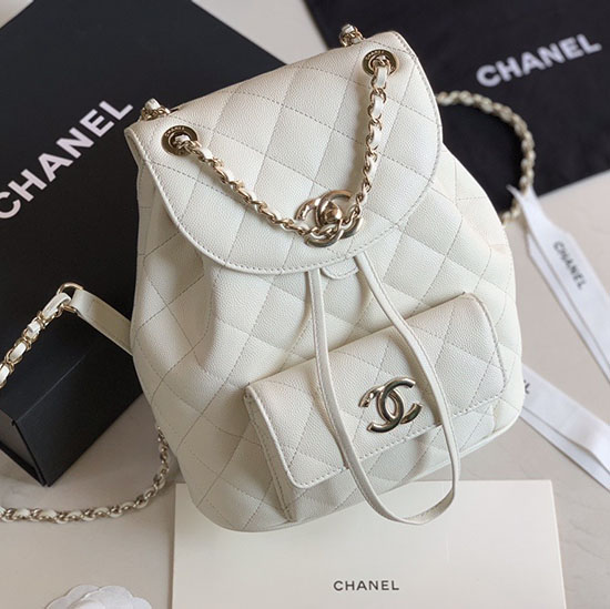 Mochila Chanel De Piel De Becerro Granulada Blanco As1371