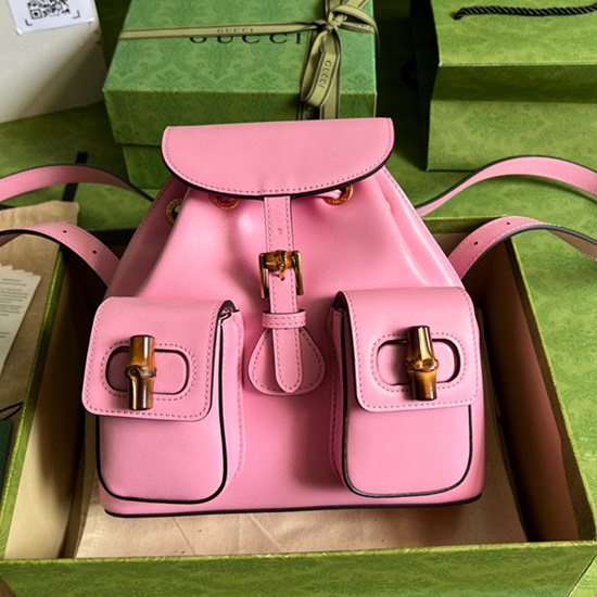 Mochila Pequeña Gucci Bambú Rosa 702101