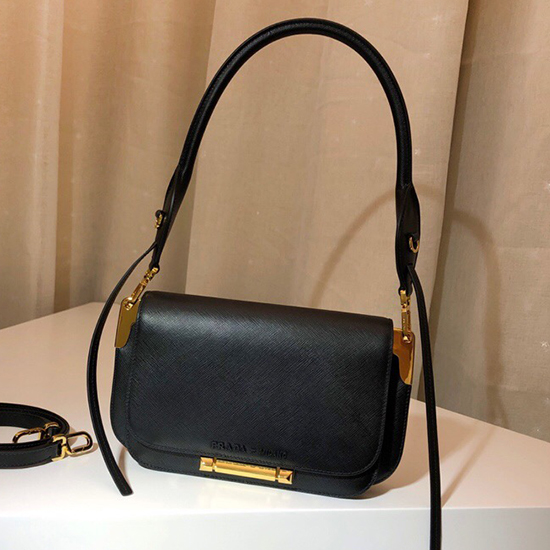 Prada Bolso Bandolera De Piel Saffiano Negro 1bd165