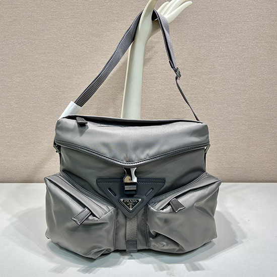 Prada Bolso Bandolera De Renylon Y Piel Gris 2vd062