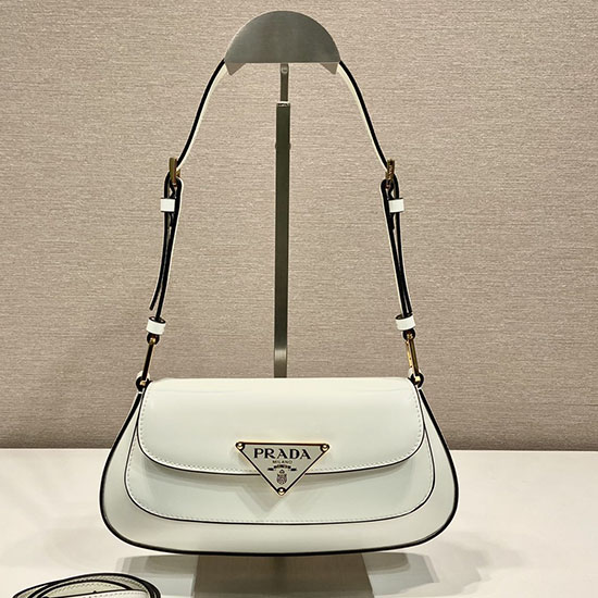 Prada Bolso De Hombro De Cuero Cepillado Blanco 1bd345