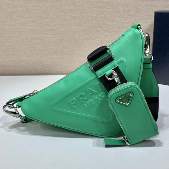 Prada Bolso De Hombro Triangular De Cuero Verde 1bh190