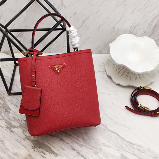 Prada Bolso Mediano Doble De Cuero Saffiano Rojo 1ba212