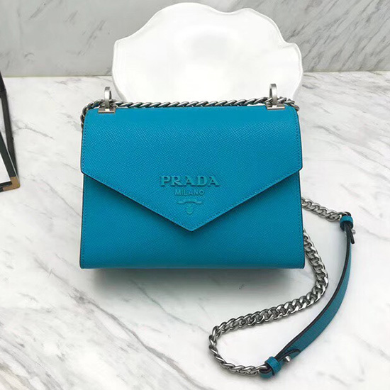 Prada Bolso Monocromo De Piel Saffiano Azul Aviación 1bd127