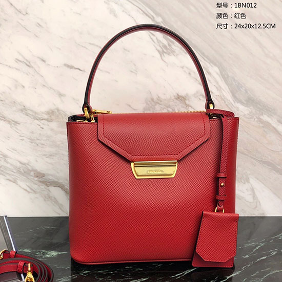 Prada Bolso Saffiano Con Asa Superior Rojo 1bn012