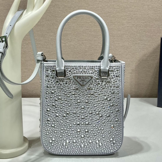 Prada Bolso Tote Pequeño De Raso Con Cristales Azul 1ba331