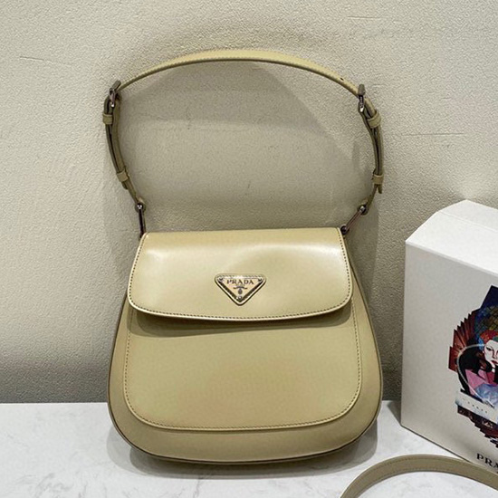 Prada Cleo Bolso De Hombro De Cuero Cepillado Beige 1bd303