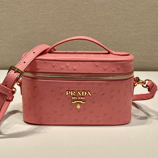 Prada Mini Bolso De Cuero Con Venas De Avestruz Rosa 1bh202