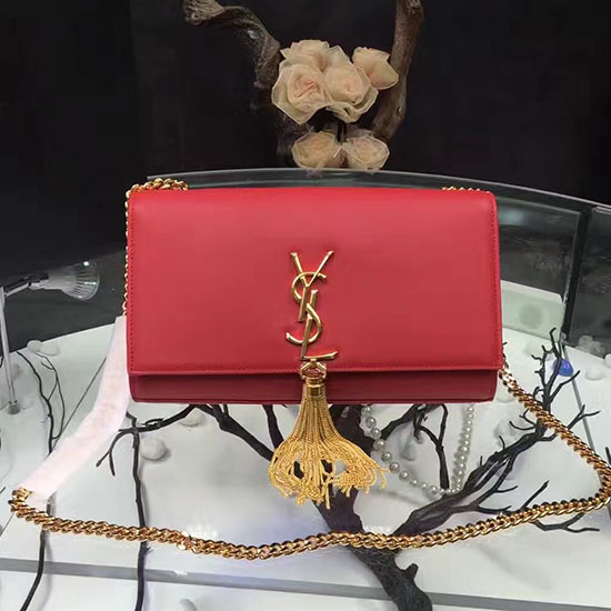 Saint Laurent Bolso De Hombro Medium Kate De Piel Lisa Con Monograma Y Borla Rojo Y121270