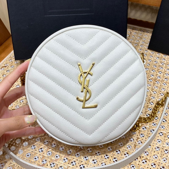 Saint Laurent Bolso Para Cámara Redondo Vinyle Blanco 610436