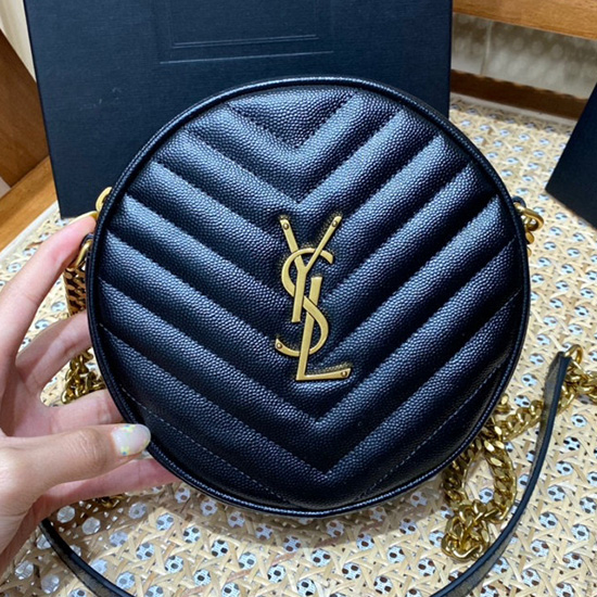 Saint Laurent Bolso Para Cámara Redondo Vinyle Negro 610436