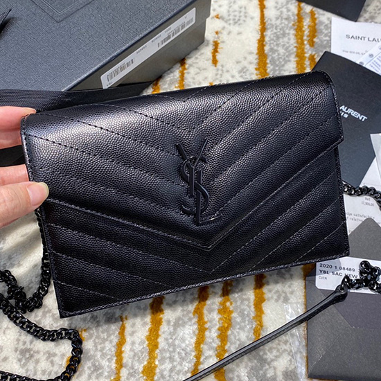 Saint Laurent Cartera Tipo Sobre Con Cadena Negro 393953