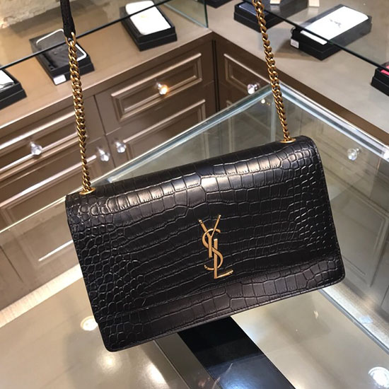 Saint Laurent Sunset Medium En Piel Repujada De Cocodrilo Negra 515823