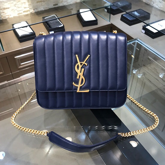 Saint Laurent Vicky Grande En Piel De Cordero Matelasse Azul 532595