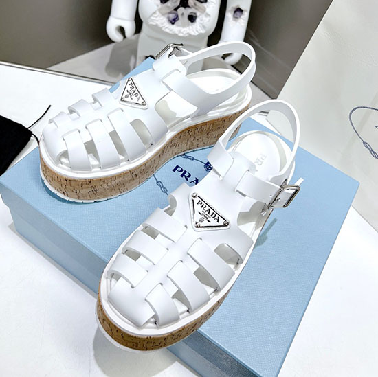 Sandalias Prada Cuña Plataforma Blanco Sdp051403