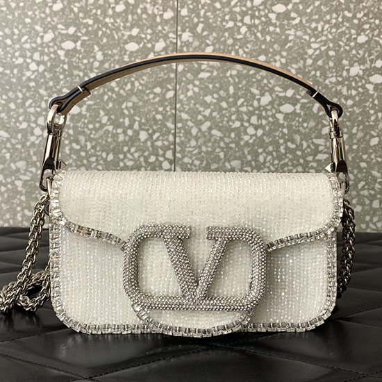 Valentino Loco Bolso De Hombro Pequeño Bordado Blanco V5033