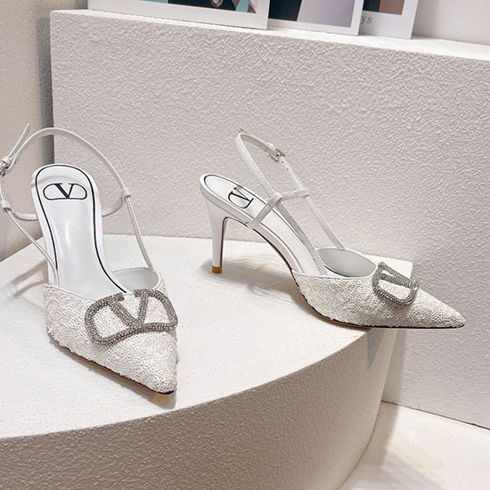 Zapatos De Salón Destalonados Con Lentejuelas Valentino Blanco Snv073002