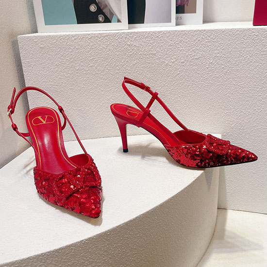 Zapatos De Salón Destalonados Con Lentejuelas Valentino Rojo Snv073002