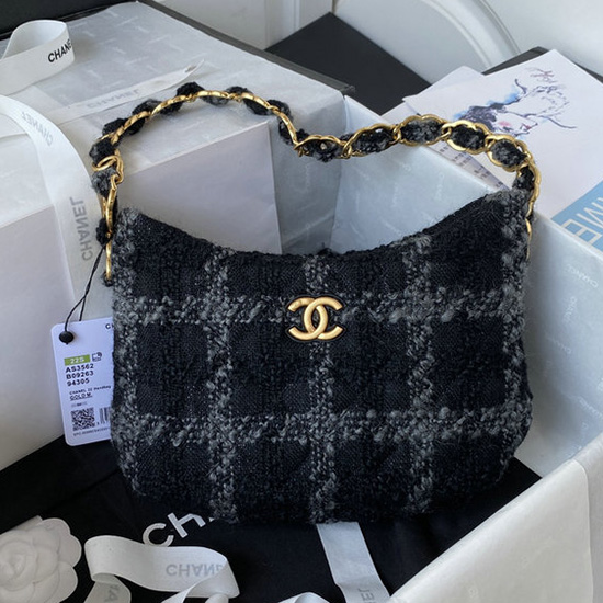 Chanel Kashmir Tweed Hobo Käsilaukku Musta As3562