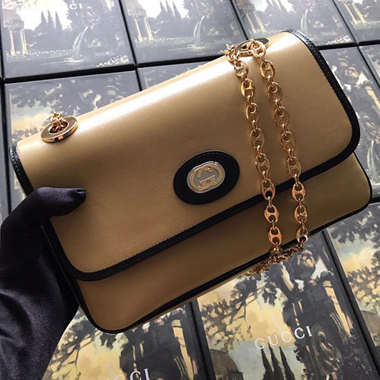 Gucci Nahkainen Pieni Olkalaukku Beige 576421