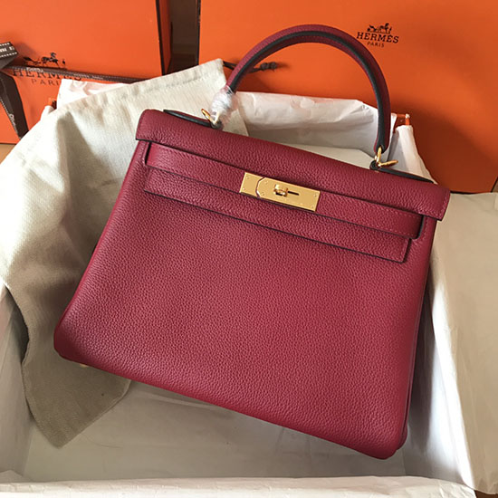 Hermes Togo Nahkainen Kelly Laukku Rouge Kranaatti Hkt0408