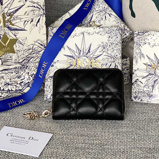 Lady Dior Lampaannahkainen Matkailija Pieni Kolikkokukkaro Musta S0985