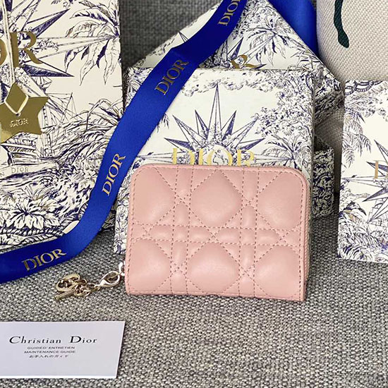 Lady Dior Lampaannahkainen Matkailija Pieni Kolikkolaukku Vaaleanpunainen S0985