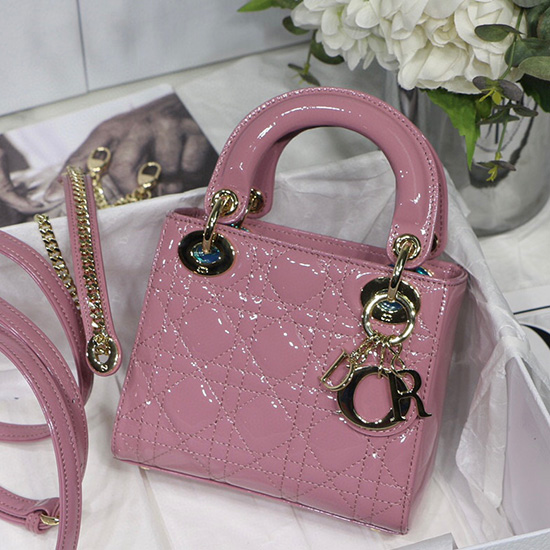 Mini Lady Dior Patenttilaukku Vaaleanpunainen D91701