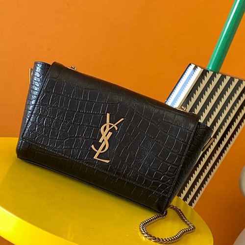 Saint Laurent Crocotile Kate Pieni Käännettävä Ketjulaukku Musta 553804