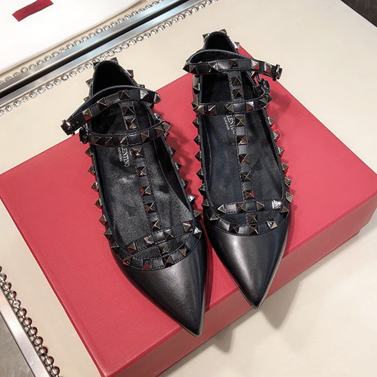 Valentino Vasikkanahkainen Rockstud Häkkibaletti Flat Black Vs03083