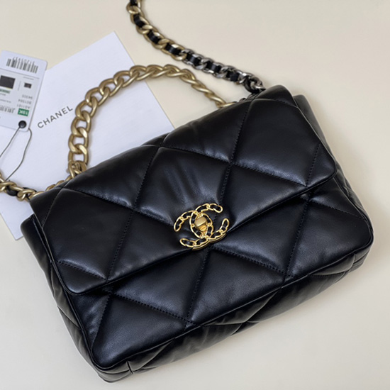 Chanel 19 Grand Sac à Rabat En Cuir Dagneau Noir As1161