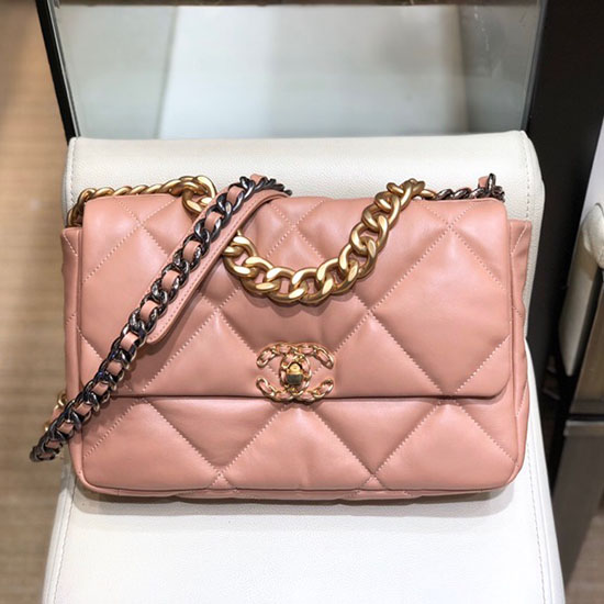 Chanel 19 Grand Sac à Rabat En Cuir Dagneau Nu As1161