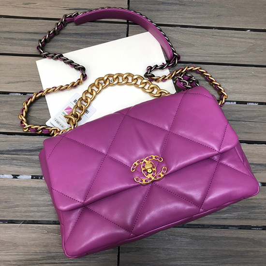 Chanel 19 Grand Sac à Rabat En Cuir Dagneau Violet As1161