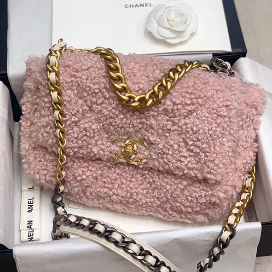 Chanel 19 Grand Sac à Rabat En Laine Rose As1161