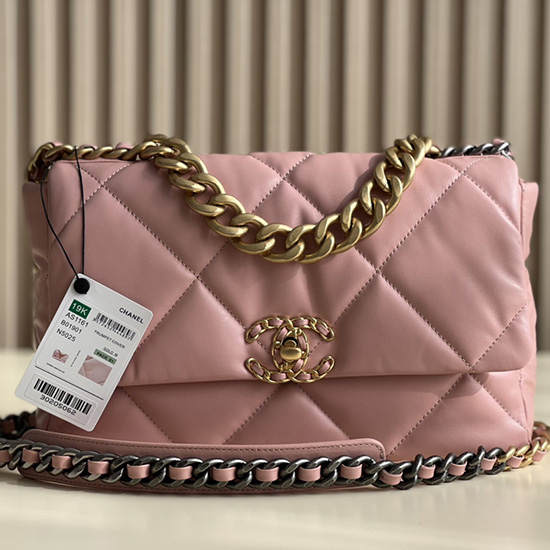 Chanel 19 Sac à Main à Rabat En Cuir Dagneau Rose As1160