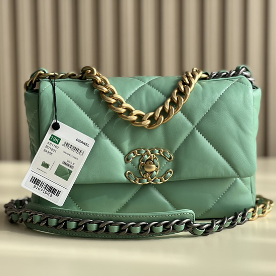 Chanel 19 Sac à Main à Rabat En Cuir Dagneau Vert As1160