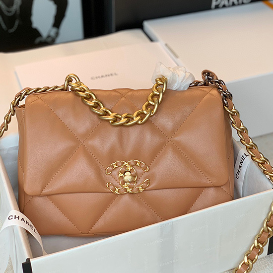 Chanel 19 Sac à Rabat En Cuir Dagneau Camel As1160